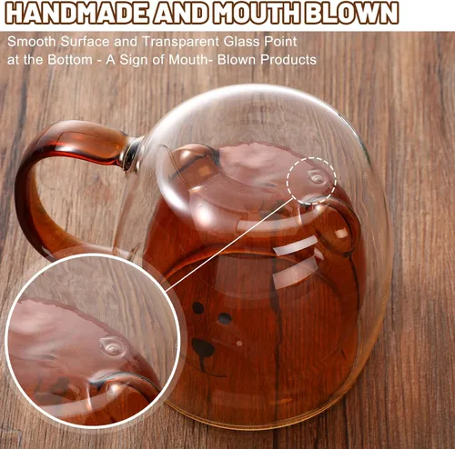 Vista 7 de Patelai Linda Taza de Oso de Té de Pared Doble de Vidrio con Asa Aislada Taza de Café Espresso de Navidad Taza de Cerveza Taza Linda de Cumpleaños