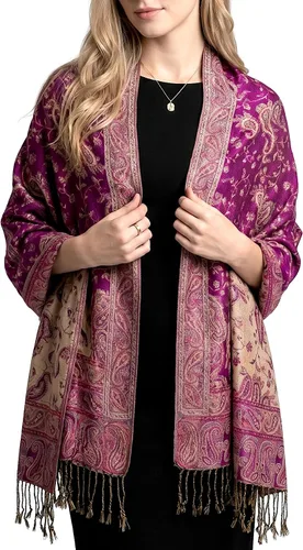 Vista 43 de Achillea Bufanda reversible de pashmina con estampado paisley – Chales y envolturas indios exóticos para vestidos de noche, festivales, todas
