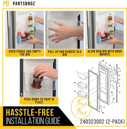 Vista 6 de PartsBroz 240323002 Estante para puerta de refrigerador (paquete de 2) para Frigidaire FGHS2631PF4A FGHS2655PF5A DGUS2645LF6A FGHS2631PF3