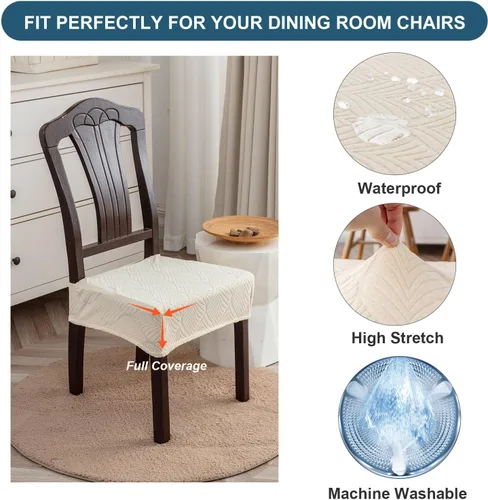 Vista 2 de Fundas de asiento para silla de comedor, extraíbles y lavables, juego de 2, fundas de cojín de asiento de silla de jacquard, protectores