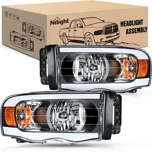 Vista 16 de Nilight Faros para 2002 2003 2004 2005 Ram 1500 2500 3500 Camión, Juego de Montaje de Faros Conductor y Pasajero, Reemplazo de Faros, Carcasa Negra