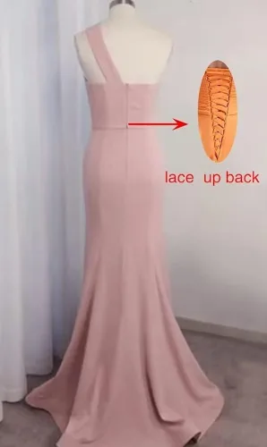 Vista 5 de Vestido de dama de honor de sirena con un hombro descubierto, vestido de satén para graduación, vestido de novia formal para mujer