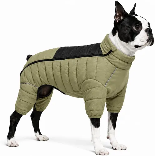Vista 49 de Suéter para Perro ArmyGreen, Resistente al Viento, Reflectante - Chaqueta de Invierno Dirigible para S, M, L - Cremallera, Tallas Ajustables Verde