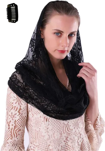 Vista 2 de Cilkus - Mantilla de encaje española con forma de capilla de velo infinito o masa latina