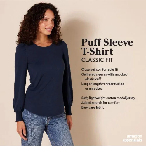 Vista 2 de Tienda Essentials - Camiseta de manga larga con cuello redondo y puños fruncidos para mujer