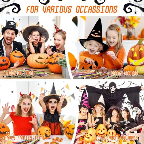 Vista 7 de Yexiya Juego de 48 lápices y borradores de Halloween, lindo lápiz de Halloween, mini borrador de calabaza de Halloween para niños, regalos