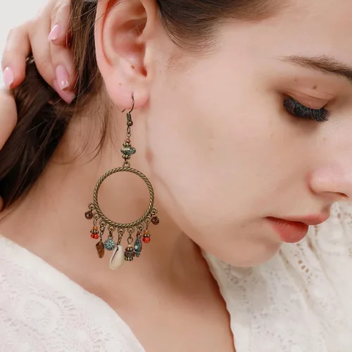Vista 3 de Aretes bohemios para mujer, aretes colgantes bohemios vintage
