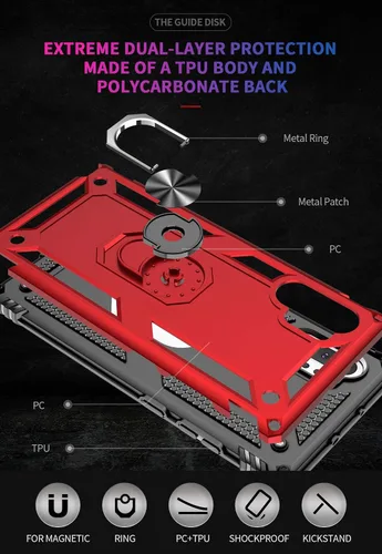 Vista 7 de Carcasa de grado militar para Samsung Galaxy Note 10 Plus 5G, anillo giratorio de metal, soporte magnético para montaje en coche, a prueba de Negro