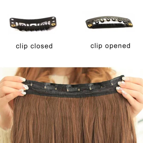 Vista 2 de Extensiones de cabello sintético de 24 pulgadas, 4.23 onzas, color negro, 5 clips, extensiones de cabello sintético resistentes al calor #1 (negro)