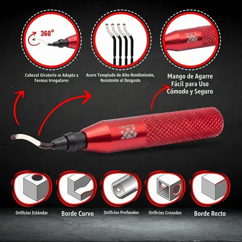 Vista 2 de AFA Tooling - Herramienta de desbarbado, 11 cuchillas M2, mango de aluminio anodizado CNC rojo Built for 3D printing, metal, PVC, copper, resin