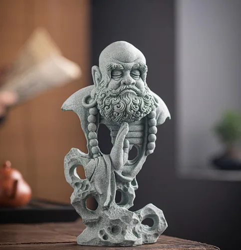 Vista 2 de livelyfish Estatua de Buda meditante, pecera, estatuas de Buda zen, figuras de pensador de piedra arenisca para acuario, jardín, decoración