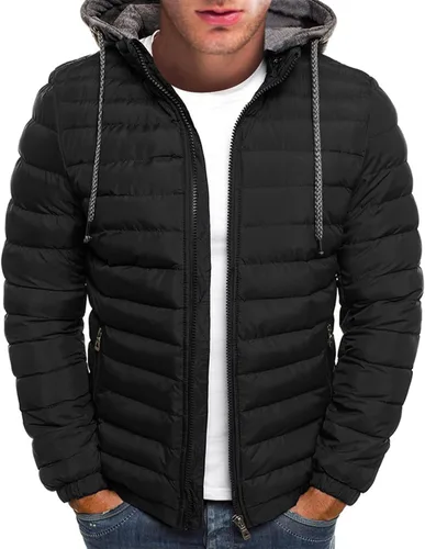 Vista 5 de Chaqueta acolchada de invierno para hombre, térmica, ligera, de manga larga, con cremallera, con capucha y bolsillos