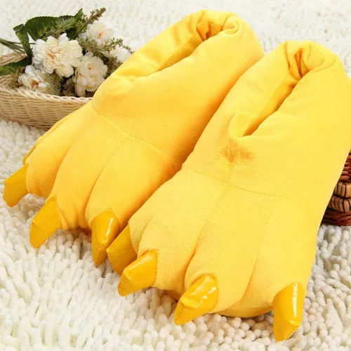 Vista 5 de Pantuflas de felpa con forma de garra de animal unisex de moda., S (Niño(a) talla 28-34), Amarillo