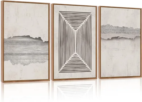 Vista 25 de CHDITB Juego de arte abstracto en lienzo enmarcado moderno para pared, ilustraciones contemporáneas para decoración del hogar, pintura de pared