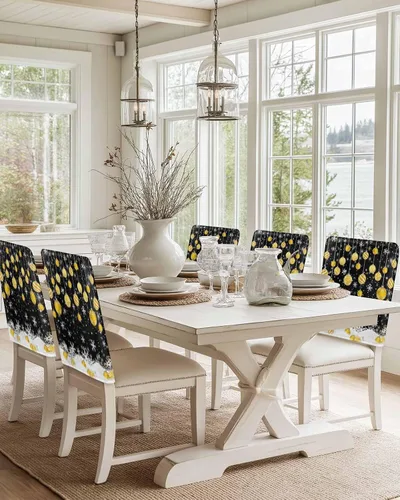 Vista 6 de Paquete de 4 fundas de respaldo de bolas de Navidad para sillas de comedor, lavables, extraíbles y lavables, protector de silla para boda, fiesta