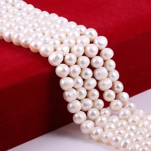 Vista 4 de Cuentas de perlas naturales redondas perforadas rosadas cultivadas perlas de agua dulce sueltas para hacer joyas, collares, pulseras de 0.276-0.315