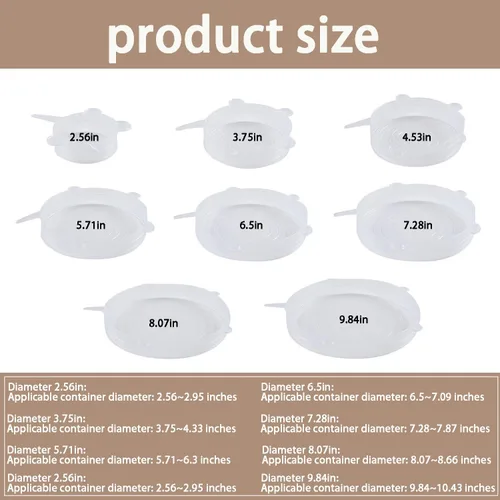 Vista 2 de Tapas elásticas de silicona, 6 piezas, 2.56 pulgadas Reusable and Durable, Silicone Container Covers, Food Storage, Expandable Bowl Covers
