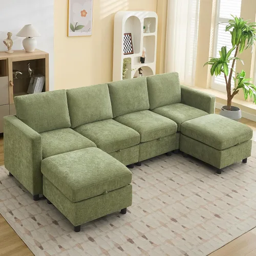 Vista 10 de WUTUTUEE Sofá biplaza modular de 58 pulgadas, sofá biplaza moderno de 2 plazas con almacenamiento, sofá modular de felpilla para sala de estar, Beige