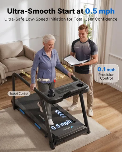Vista 6 de MERACH T12 Foldable Treadmill for Home, 300 LBS Capacity, Wide Running Belt 15% Auto Incline Treadmill with LED Display, Smart App, 2.5HP