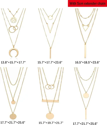 Vista 5 de Biokia 6 collares en capas para mujer collares largos de oro gargantilla mapa moneda luna creciente collar con colgante en Y multicapa