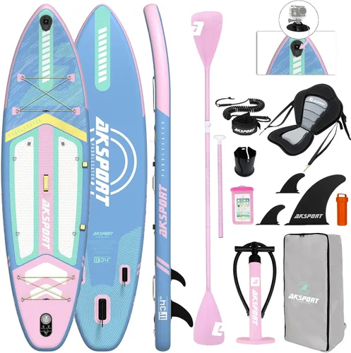 Vista 9 de AKSPORT Tabla de Paddle Inflable de Pie, Tabla SUP con Todos los Accesorios, Diseño Amplio y Estable, Cubierta Antideslizante, Tablas de Paddle