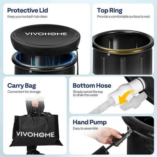 Vista 5 de VIVOHOME Bañera de hielo para atletas y amantes del fitness, bañera de inmersión fría portátil de 33.5 pulgadas de diámetro para terapia