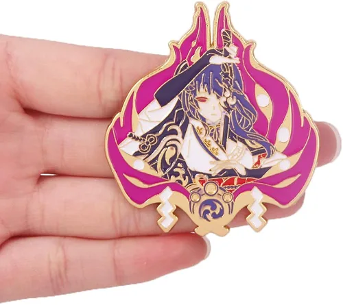 Vista 3 de Genshin Impact Hutao Broche Broche esmaltado de personajes Hutao Cosplay Broche de solapa Regalo para fanáticos mujeres y niñas Metal Sin gemas