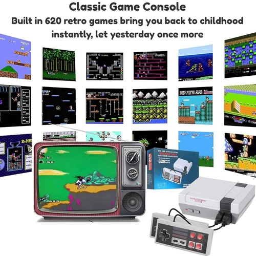 Vista 2 de Retro Classic Game ConsoleClassic Video Games System Built-in 620 Games and 2 Classic Edition ControllersAv and HDMI Output Plug and PlayRetro Toys