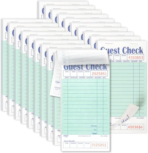 Vista 11 de FMP Brands Libros de Comprobantes de Huéspedes para Meseros, Papel de Blocs de Notas para Meseros, Total 250 Hojas (5 Blocs), Azul con Recibo
