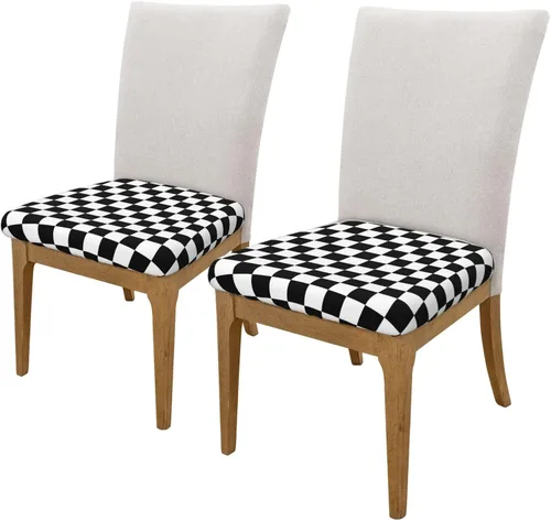 Vista 7 de Juego de 4 fundas de asiento para sillas de comedor, tablero de ajedrez, fundas elásticas para sillas de ajedrez, fundas de cojín para cocina