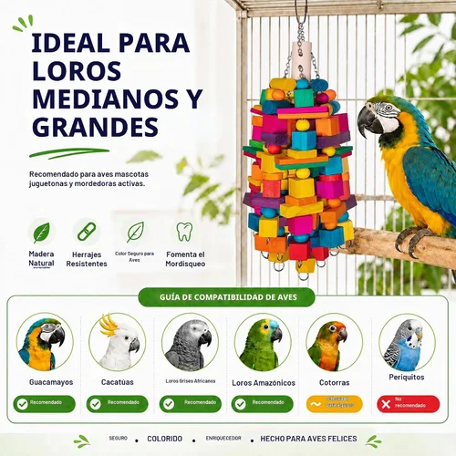 Vista 5 de 20" Large Bird Toys Natural Wooden Foraging Toys for Medium& Large Birds