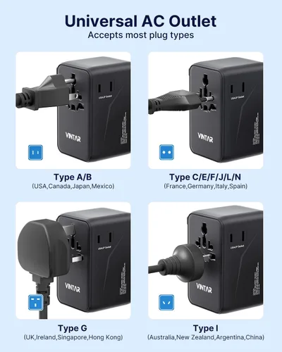 Vista 5 de VINTAR Adaptador de viaje universal GaN de 140 W para Europa/Reino Unido/US 140W negro