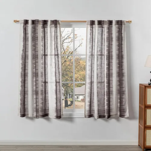 Vista 35 de MYSKY HOME Cortinas de lino transparentes de 45 pulgadas de largo para dormitorio, cocina, paneles de cortina florales, cortinas semicirverticales