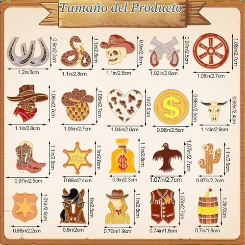 Vista 2 de 36 PCS Pines de Esmalte del Oeste Insignias de Solapa del Oeste a Granel Tema Marrón Pines de Broche del Oeste para Ropa Bolsas Mochila Sombrero