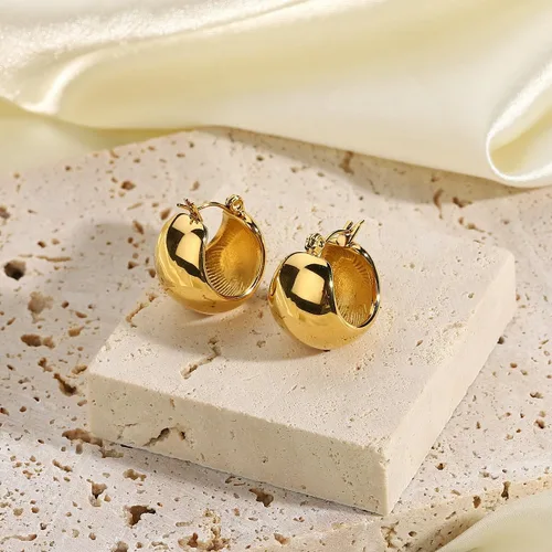 Vista 111 de Aretes de aro gruesos de oro para mujer, chapados en oro de 14 quilates, aretes de aro triple, hipoalergénicos, a la moda, aretes de aro gruesos