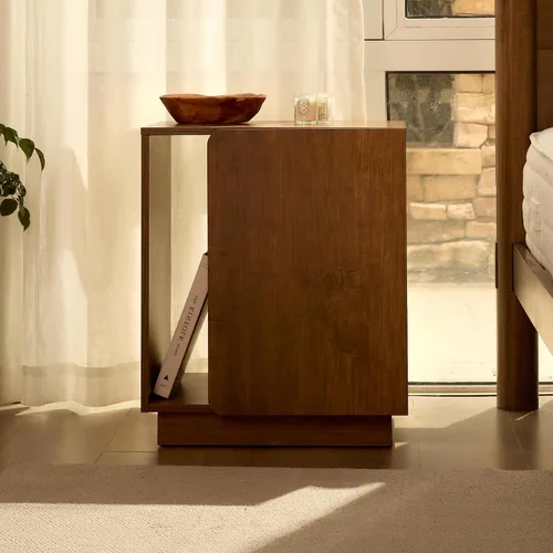 Vista 12 de FLEXISPOT Mid-Century Modern Nightstand with Charging Station, Walnut, Left