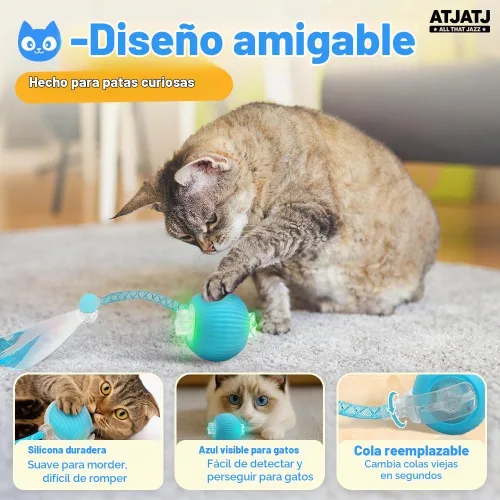 Vista 4 de Pelotas interactivas para gatos de interior, juguete inteligente automatizado para gatos con cola de malla elástica, juguete recargable de 3