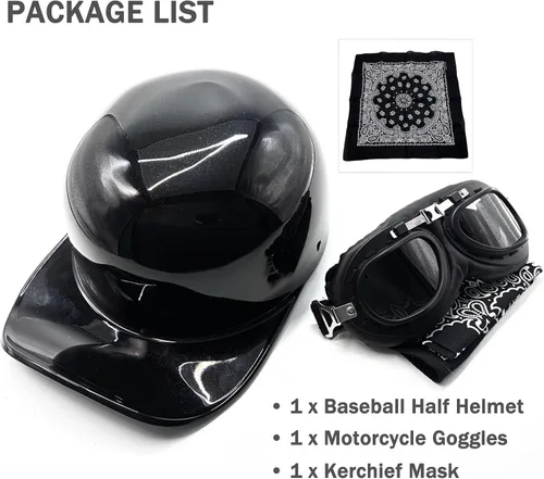 Vista 5 de Casco de béisbol vintage para motocicleta, gorra abierta con gafas para hombres y mujeres adultos, ciclomotor, moto, jet-scooter, bicicleta, Street