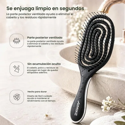 Vista 4 de AIMIKE Cepillo de pelo en espiral para cabello fino, cepillo desenredante Negro clásico