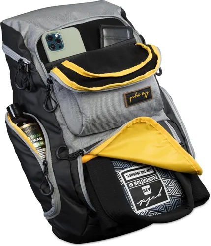 Vista 8 de Mochila dorada BJJ para Jiu Jitsu – Bolsa de deporte muy resistente con bolsillo impermeable de tejido de GI