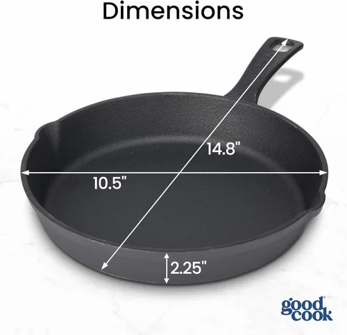 Vista 2 de GoodCook Sartén de hierro fundido pre-sazonado para horno, 10 pulgadas, color negro