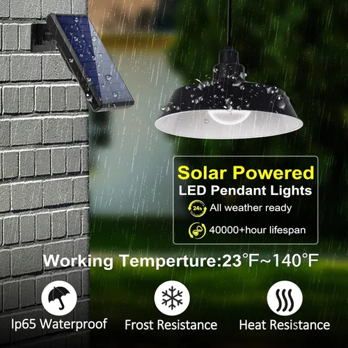 Vista 4 de Luces colgantes LED solares con control remoto (paquete de 2), panel solar ajustable y cable de 16.4 pies, impermeable IP65 para uso en exteriores e