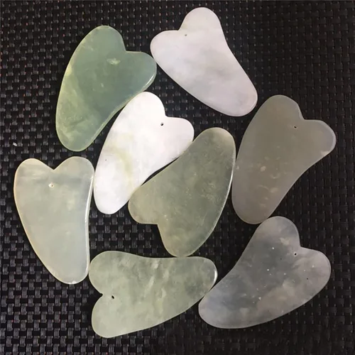 Vista 5 de Jade Guasha Board - Rascador de piedra gouache natural, levantamiento de ojos, adelgazante, terapia de acupuntura, masaje Gua Sha, herramienta
