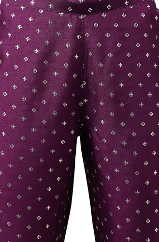 Vista 9 de Janasya Kurta sólido de seda crepé púrpura para mujer con pantalón