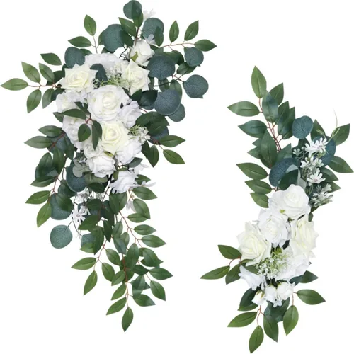 Vista 15 de MOJUN Paquete de 2 flores de arco de boda, guirnalda de flores artificiales para letrero de bienvenida, decoración floral, decoración de arco