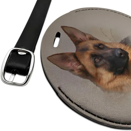 Vista 2 de Tarjeta de identificación redonda de piel con diseño de perro pastor alemán