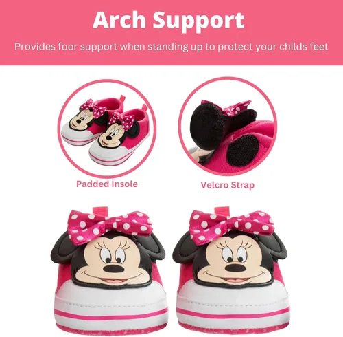 Vista 3 de Disney Minnie Mouse Mickey Mouse - Zapatos deportivos para bebés de suela suave para bebés, atléticos, para caminar, ligeros, de malla, sin cordones