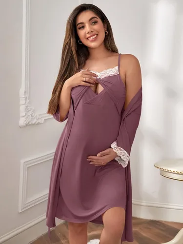 Vista 3 de Verdusa Conjunto de camisón y bata de maternidad para mujer, sin mangas, camisón de lactancia