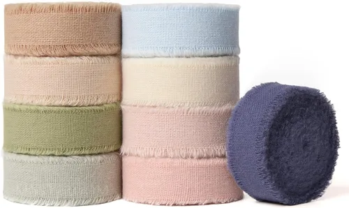 Vista 10 de Cinta de algodón de 5/8 pulgadas x 21 yardas, cinta de tela deshilachada hecha a mano verde oscuro para envoltura de regalos, invitaciones de boda