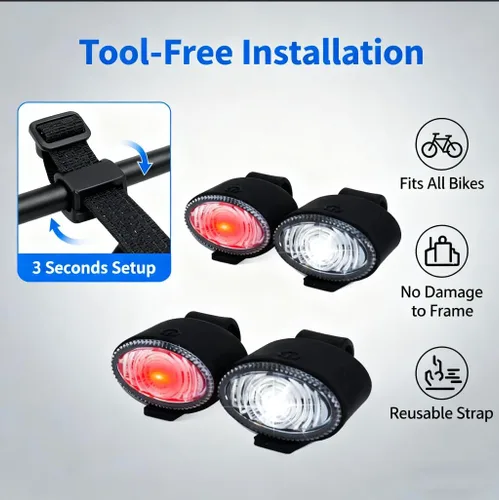 Vista 6 de Paquete de 4 luces traseras para correr y bicicleta, luces LED de seguridad recargables por USB, IP44, impermeable, 3 modos, 6500 K, luz trasera